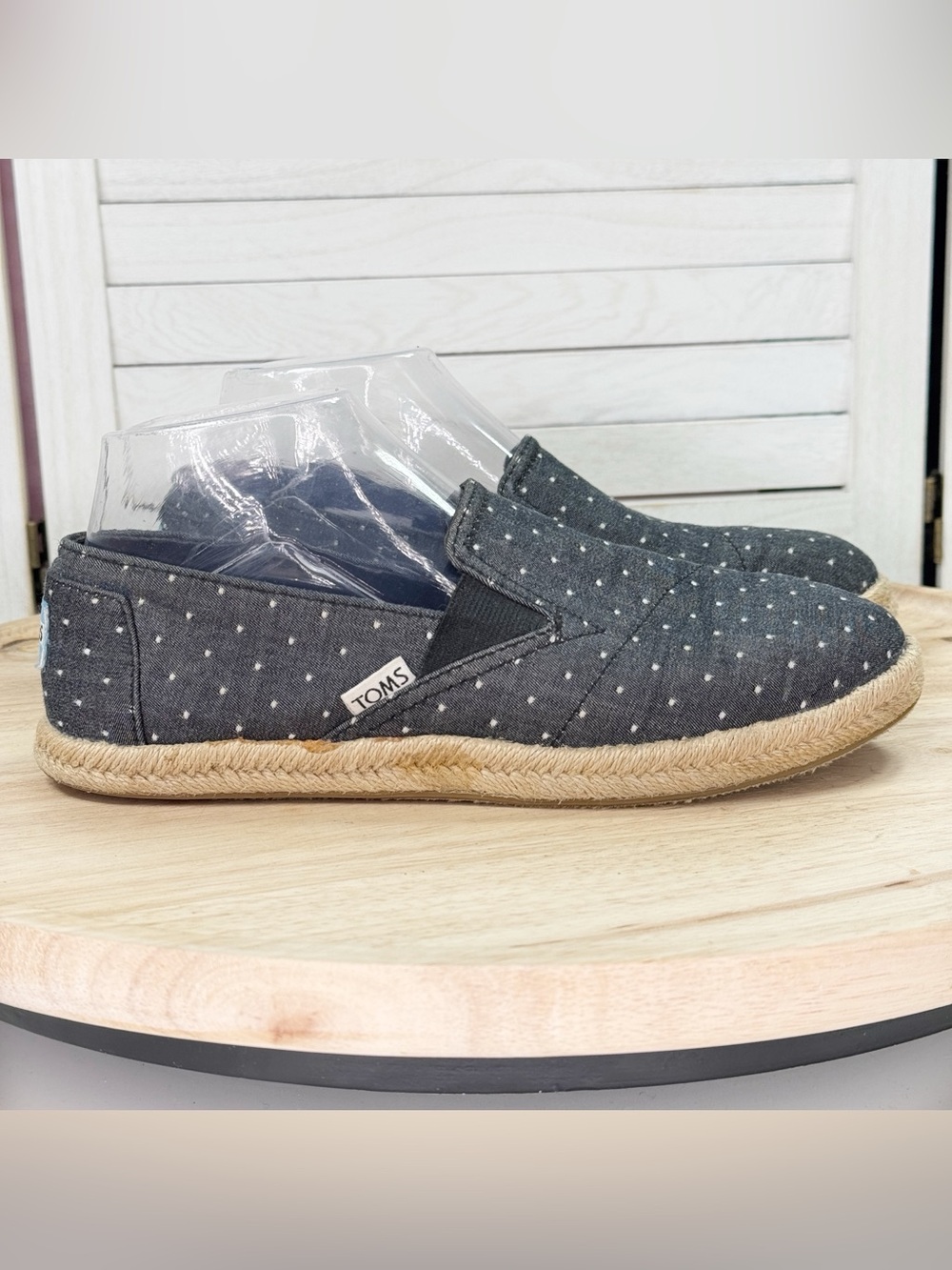Toms Alpargata Polkadot Espadrille Canvas Slip On Flats Shoes Black White 7.5